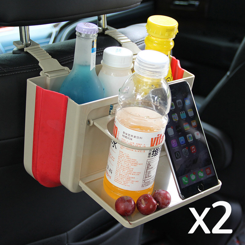 하나 더 차량용 헤드레스트 뒷좌석 멀티 수납함 폴딩 선반 컵홀더 거치대, 베이지+베이지, 1개 9,900원