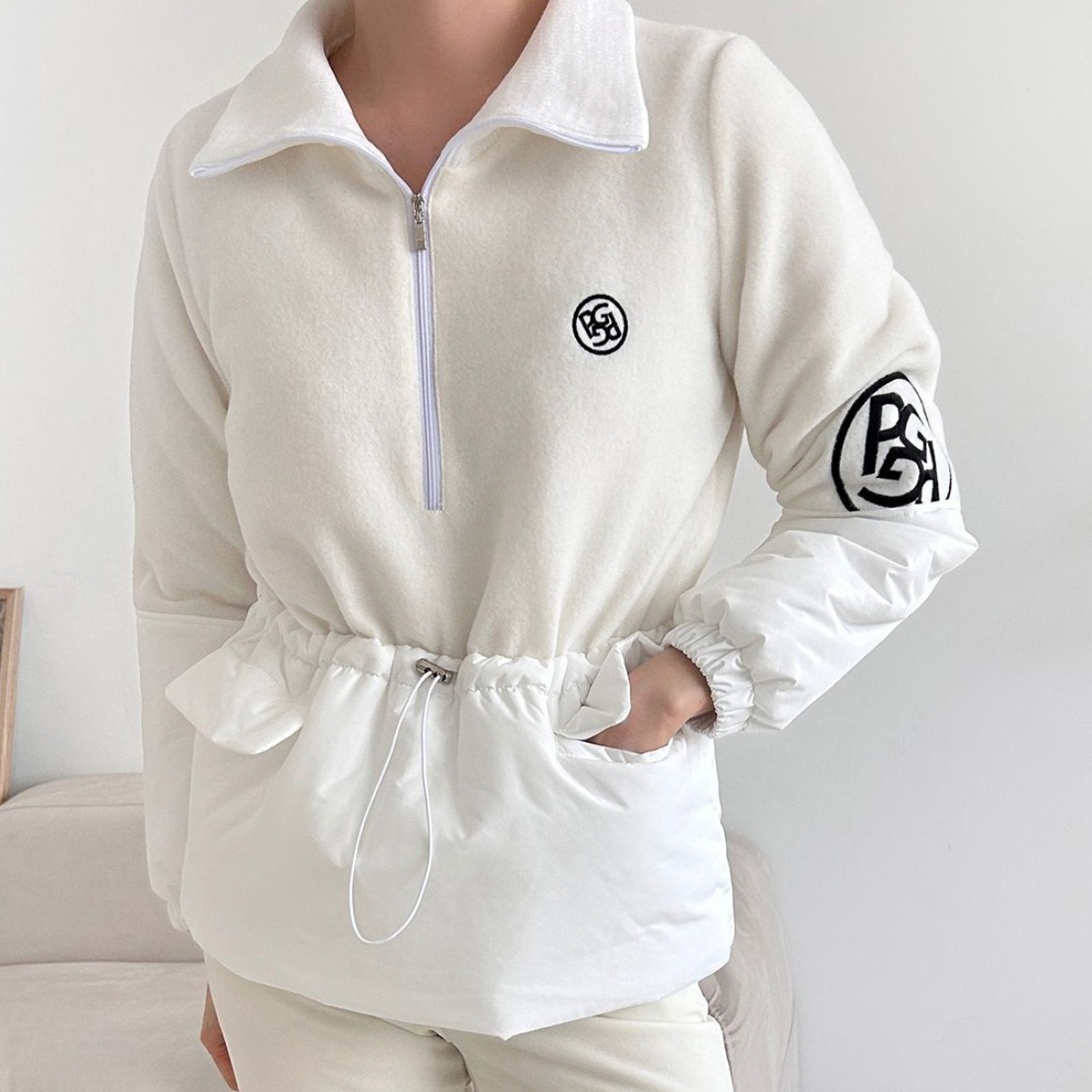 PG 세라 여성 플리스 패딩 하프집업 점퍼 겨울골프웨어 하이브리드 패딩점퍼 하프집업 아우터 115,000원