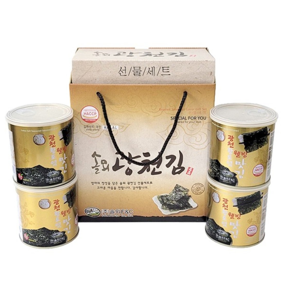 HACCP)) 솔뫼 황토염 광천김 4캔 선물세트(황토염 소진시 아보카도 대체) 125,000원