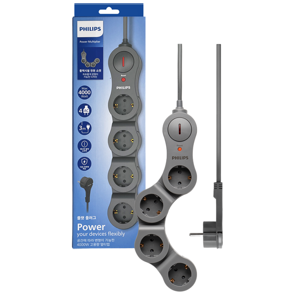필립스 멀티탭 플렉시블 4구 고용량 납작플러그 과부하차단 28,400원