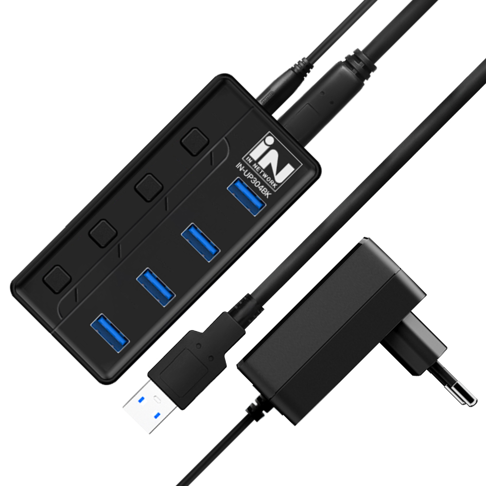 인네트워크 USB 3.0 지원 개별전원 스위치 4포트 확장 유전원 분리형 USB허브 IN-UP304BK 15,100원