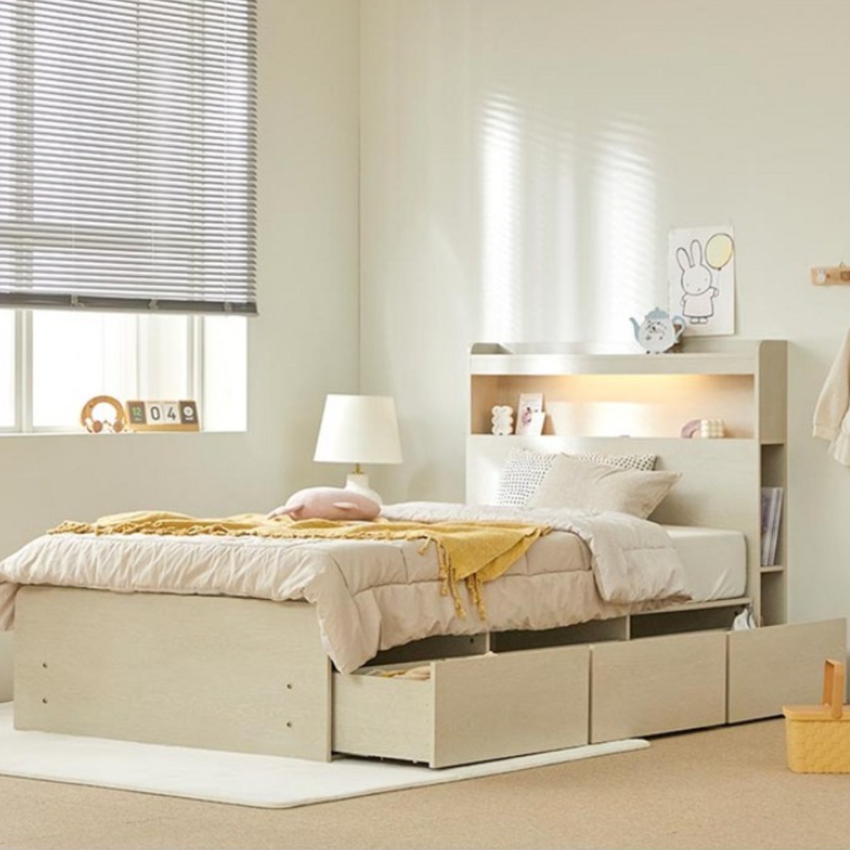 올바른침대 바른수납 LED헤드 수납침대프레임 싱글S 슈퍼싱글SS, 라이트오크 559,000원