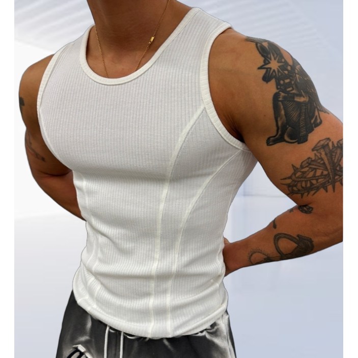 더블 웨이브 컷팅 머슬 골지 남자 나시 민소매 헬스 짐웨어 24,900원