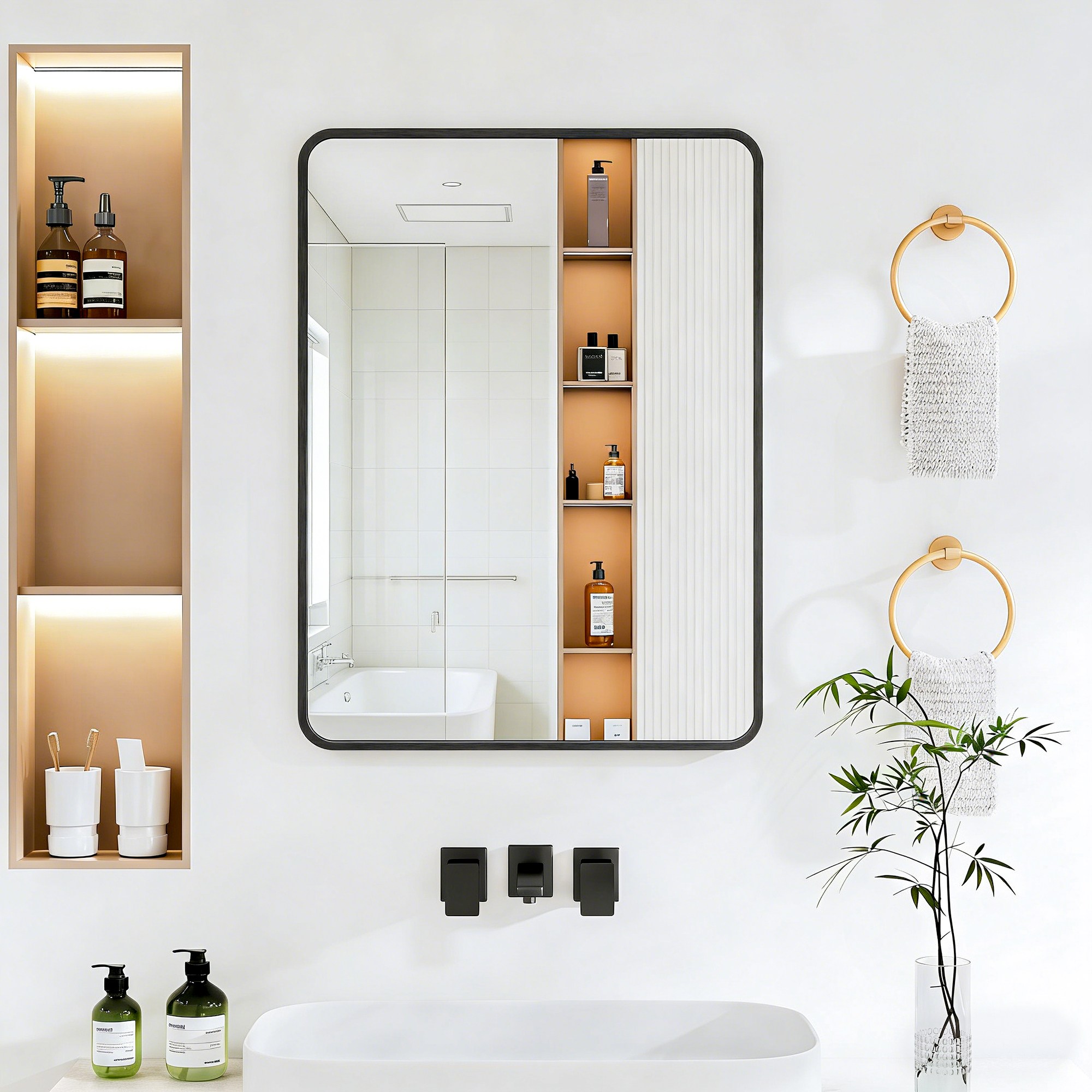 뷰티피크 라운드형 벽거울 화장대거울 욕실거울 강화안전유리, 블랙60cm 79,900원