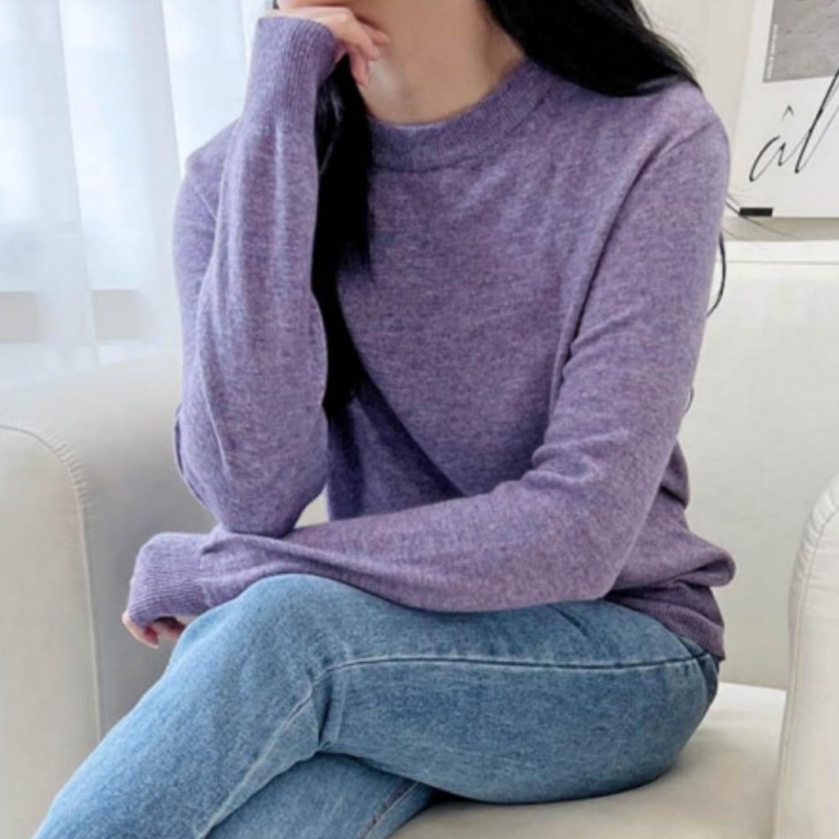 가을 캐시미어 여성 리얼 긴팔 라운드넥 겨울 니트티 60,320원