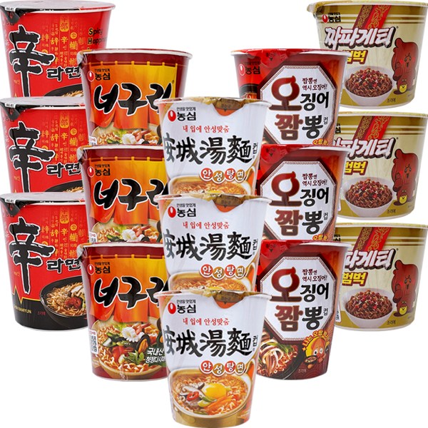 농심 컵라면 소컵 5종 모음(각 3개씩) 신라면+너구리+안성탕면+오징어짬뽕+짜파게티 범벅 16,890원