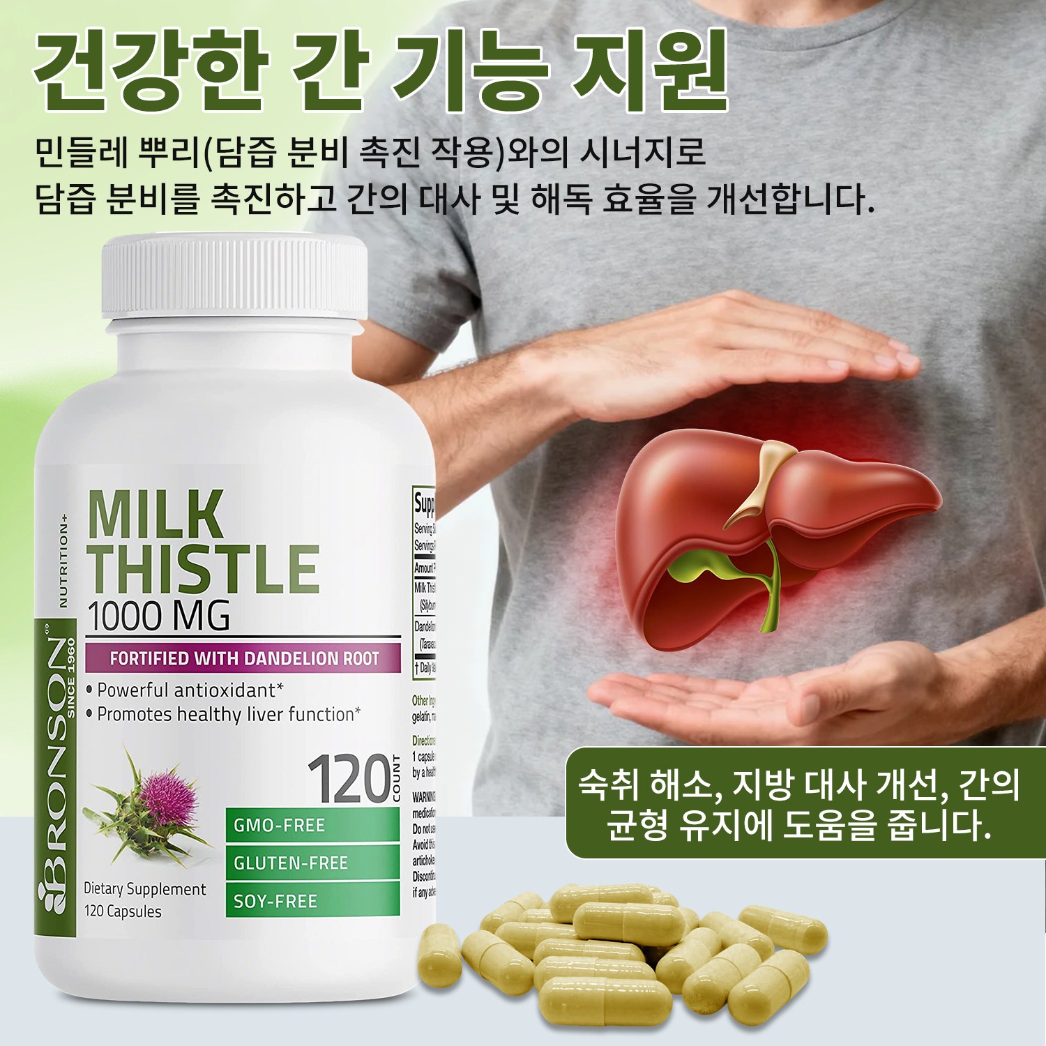 간 건강 밀크씨슬 캡슐 해독과 배독 효과 간 기능 개선 간 건강을 지키는 자연 유래 성분 자연 성분, 1개, 120회분 23,650원