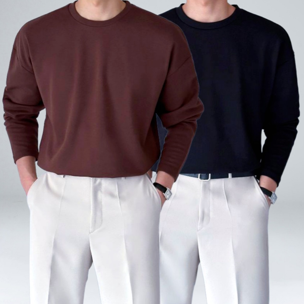 이브 남성 빅사이즈 크레용 에센셜 특양면 오버핏 긴팔 라운드 티셔츠 L-5XL [19color] (6111-1) 46,570원