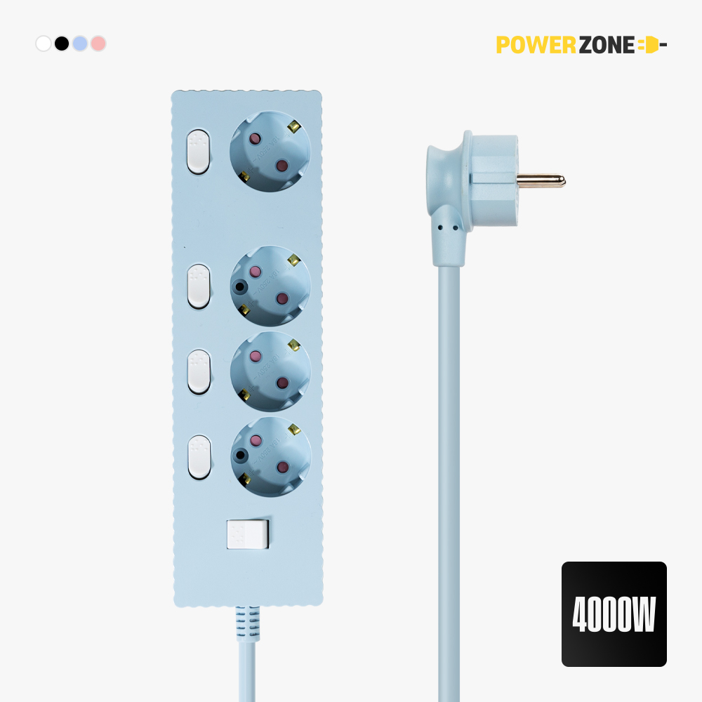 파워존 4000W 고용량 웨이브 개별스위치 과부하차단 4구 멀티탭 콘센트 50cm 1.5m 3m 5m 7m 16,320원