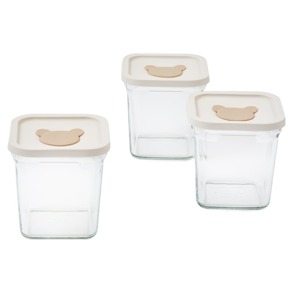 글라스락 베이비 곰돌이캡 이유식 보관용기 정사각, 830ml, 투명, 3개 21,700원