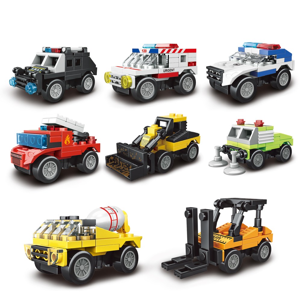 특수자동차 풀백 8종세트 호환 블록 /경찰차/레미콘/구급차/소방차/청소차/불도저/지게차/경찰특공대 16,250원