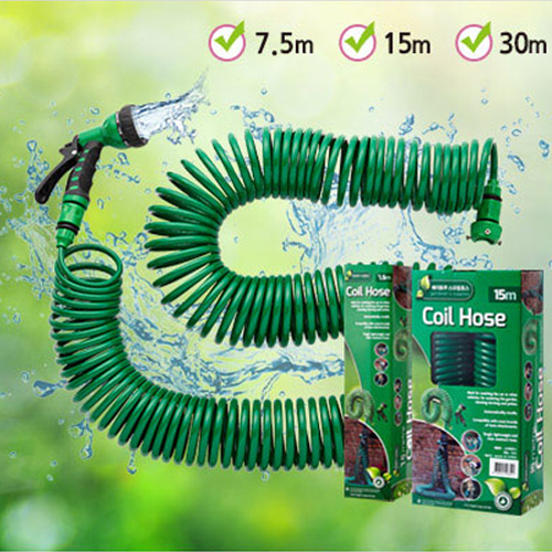 매직 스프링 물 호스 7.5m 15m 30m 8단 워터건 늘어나는 스프링 호스 고압 세차 청소, 15M, 현재가 20,500원