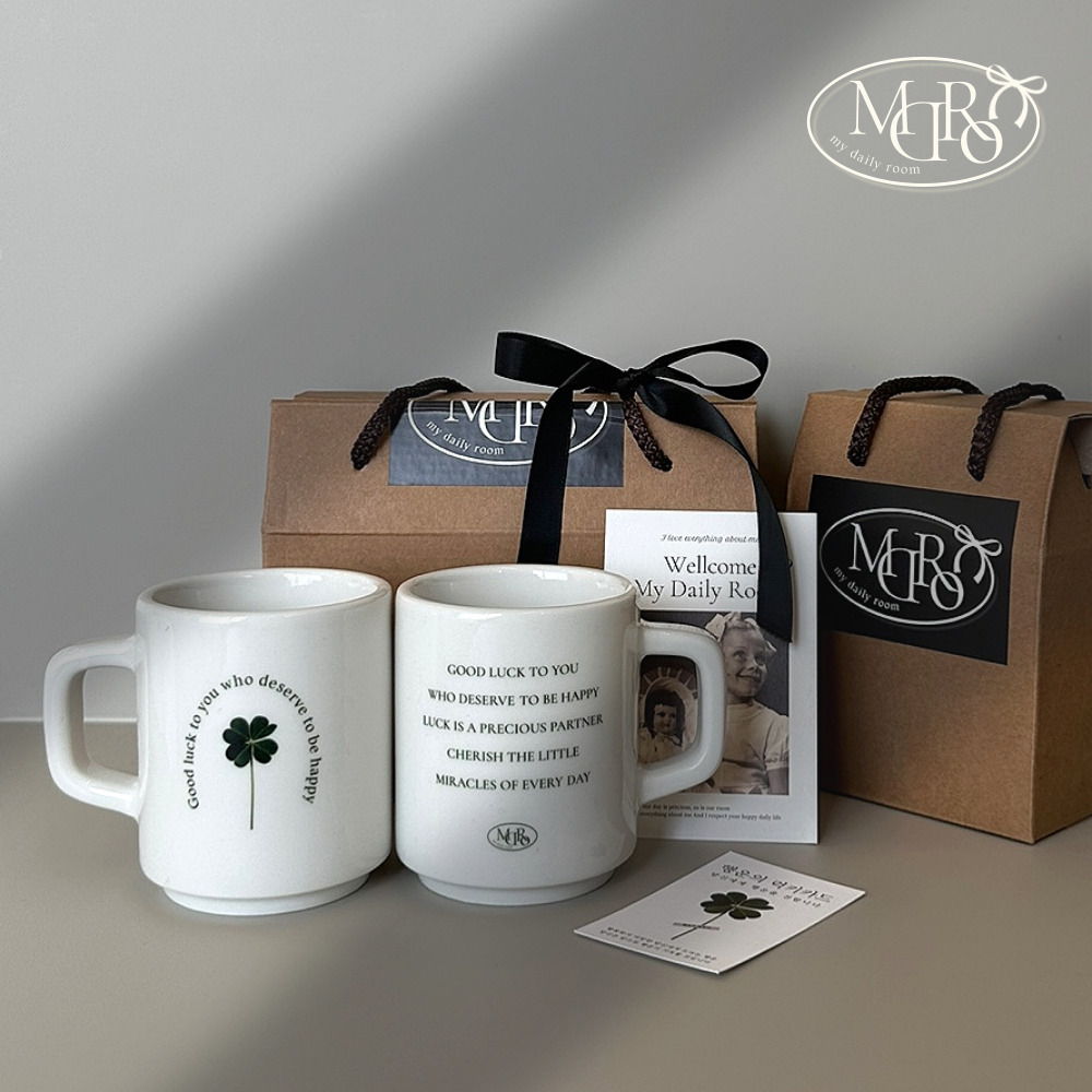 마이데일리룸 럭키 머그컵 집들이 선물 네잎클로버 감성 인테리어 소품, 2세트, 화이트 32,600원