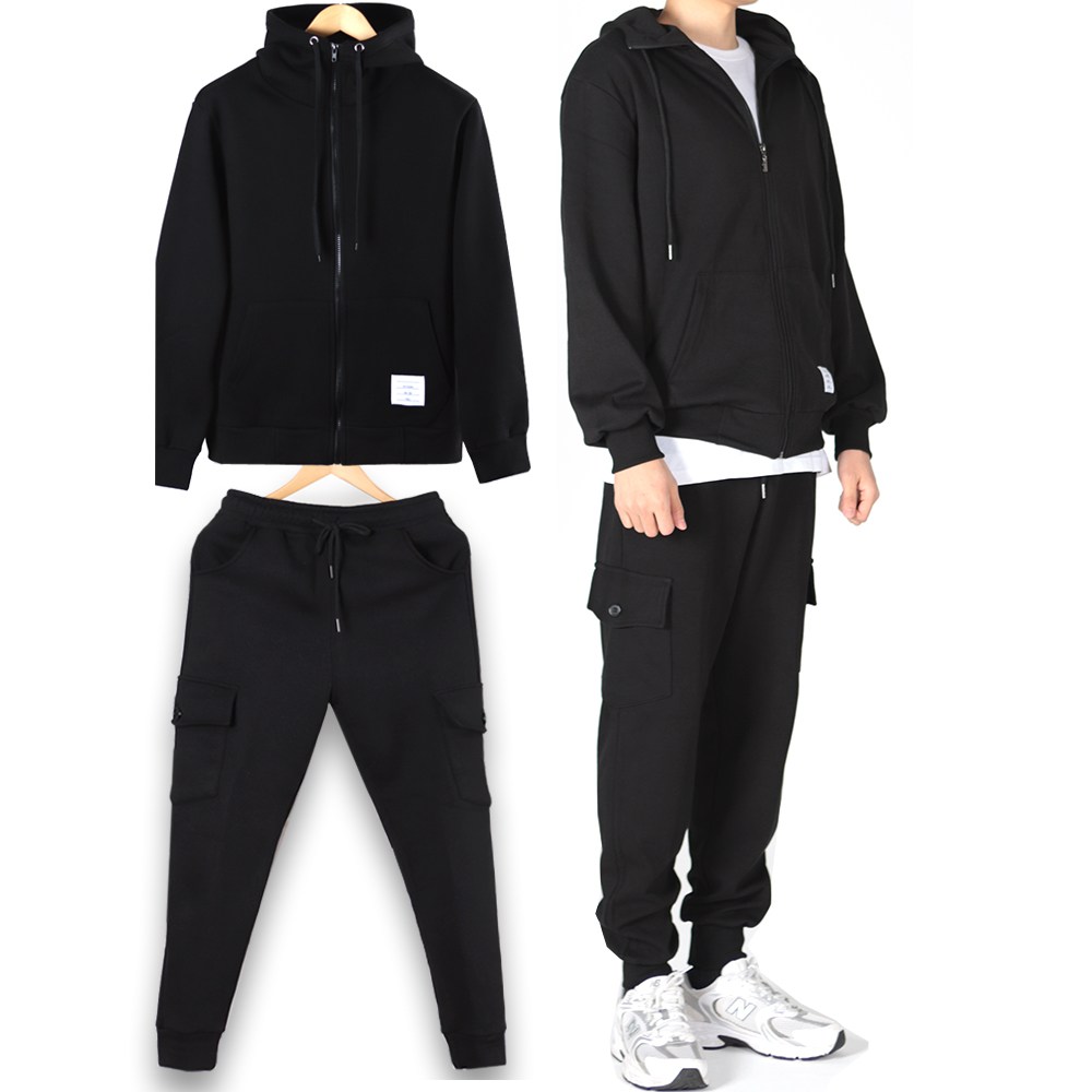 겨울 기모 하이넥후드집업 카고조거팬츠 트레이닝복세트 남자 커플 공용 72,900원