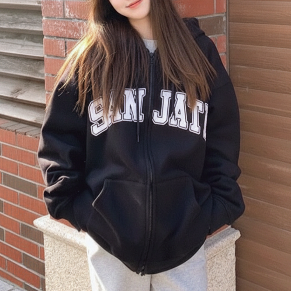 쁘띠엘라 오버핏 레터링 후드 집업 맨투맨 간절기 19,800원