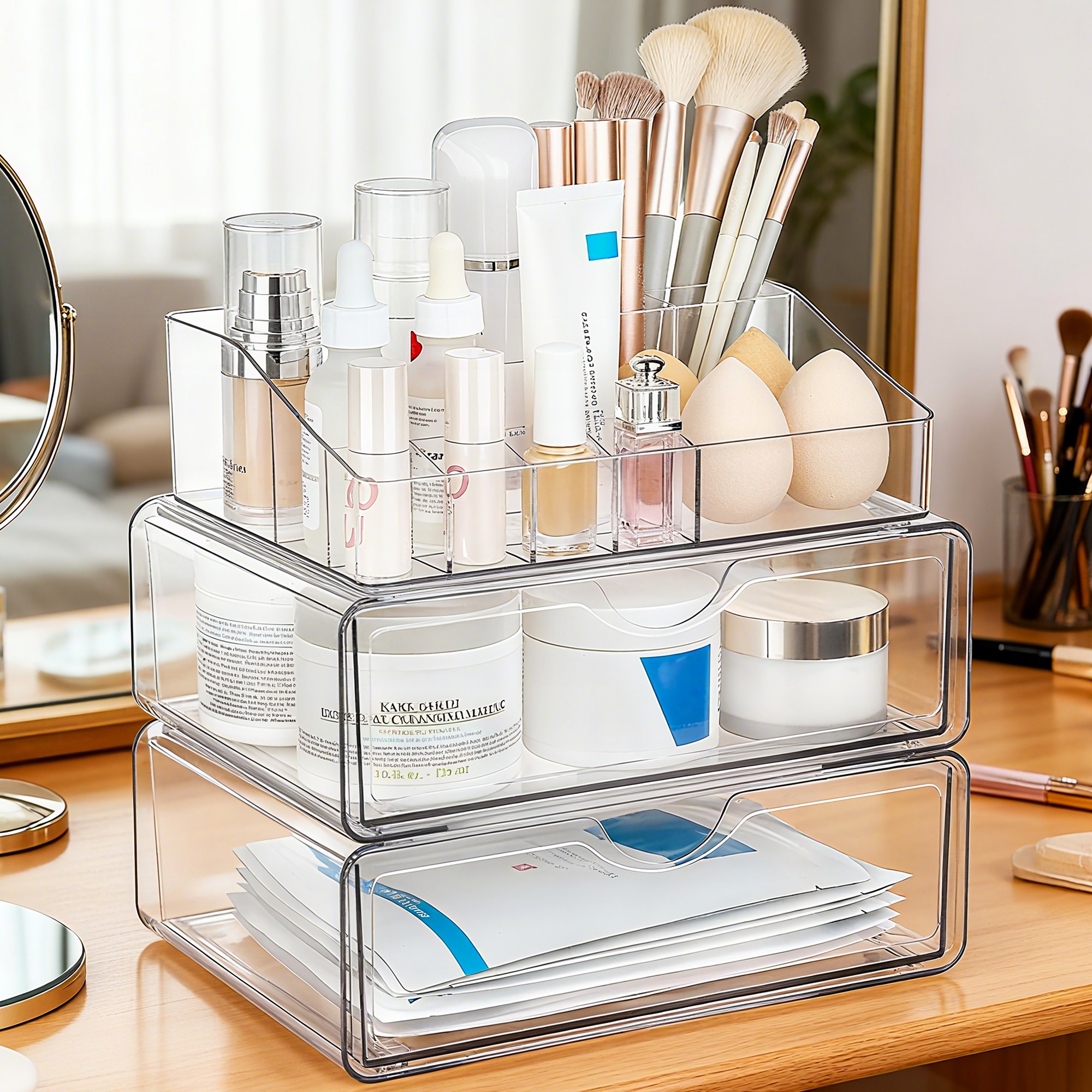 Vtopmart 아크릴 대용량 화장품 정리함 투명색 2단 1세트, 분명한, 3 16,100원