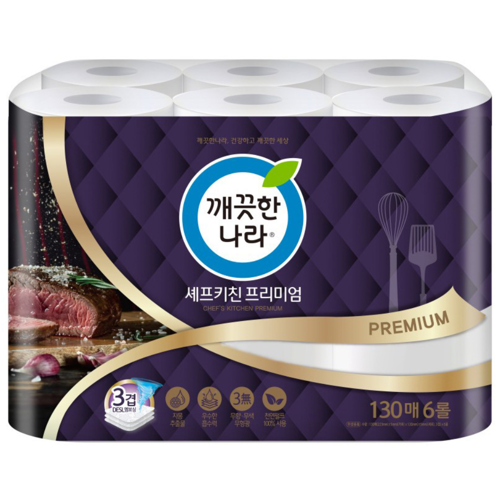 깨끗한나라 촉앤감 셰프 키친타올 3겹 130매 6롤, 1개 9,410원