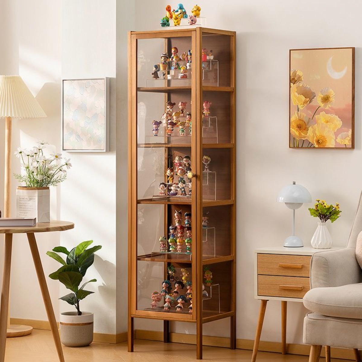 클리어 피규어 장식장 아크릴 케이스 가방 피규어 보관함 장식장 거실진열장 피규어 수납장, 원목색 105,000원