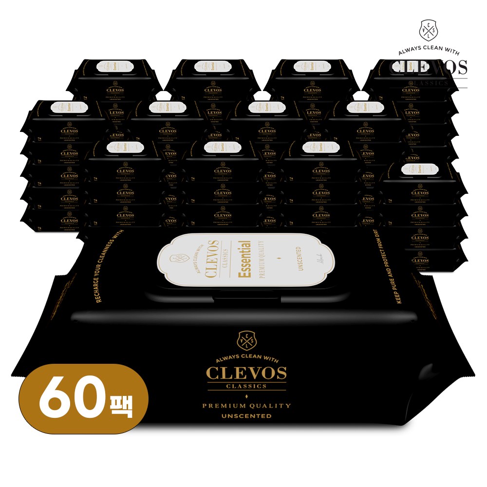 [클레보스] 에센셜 아기 물티슈 캡형 (65평량) 74매 X 10팩, 70매, 60개 93,900원