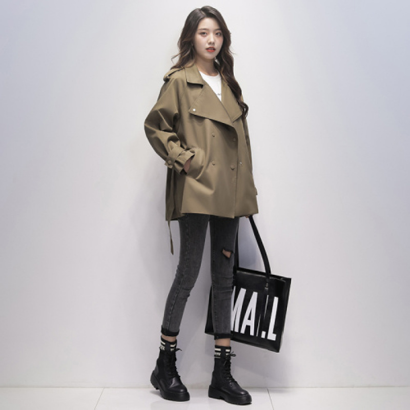 COSYEVNO 여성 트렌치코트 여성 가을 PU 패션 루즈핏 캐쥬얼 심플 숏 버튼 상의 CXJwt-18 16,800원