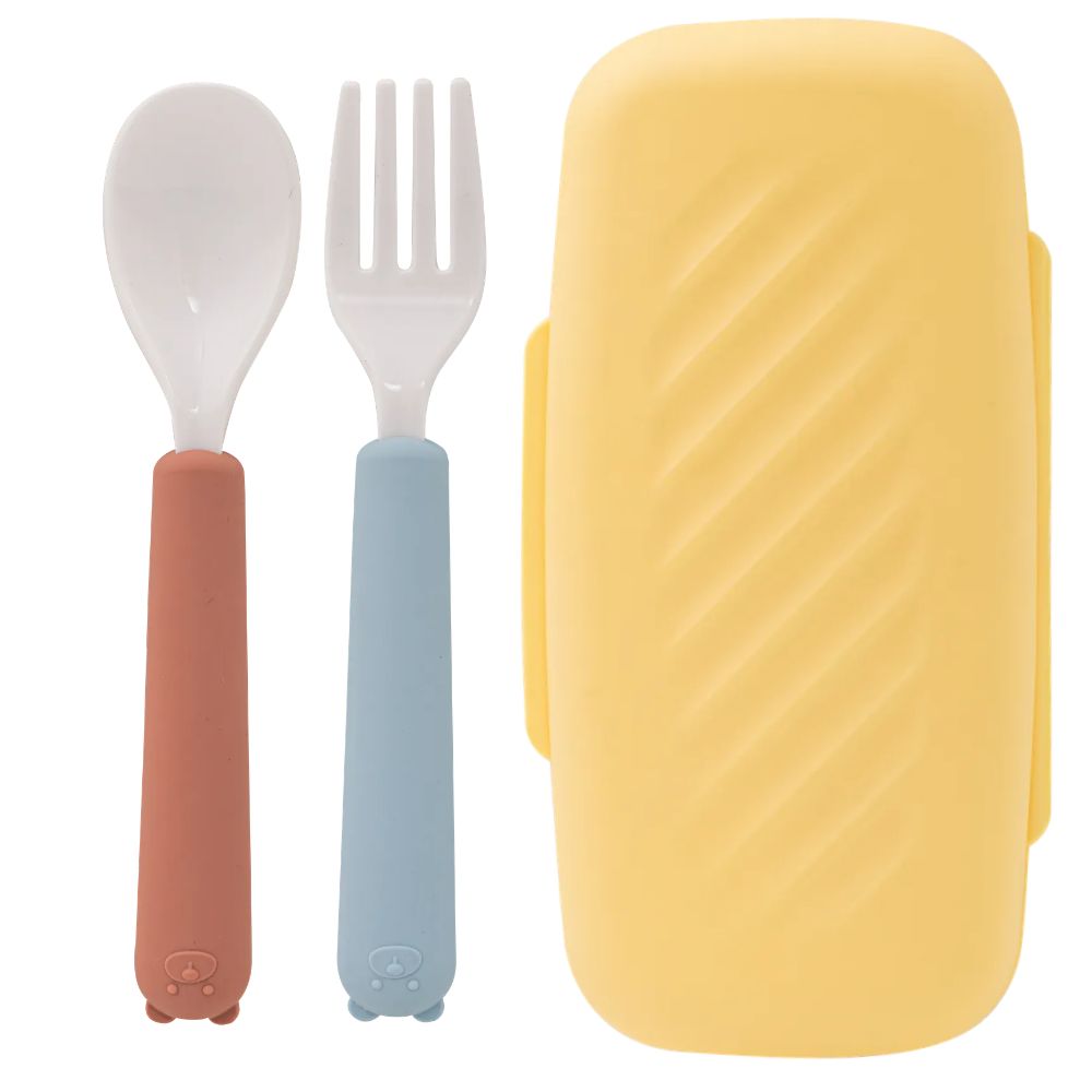 네오실리 국산 프리미엄 실리콘 에코젠 곰돌이 이유식 스푼포크 set, 1개, 스푼+포크+케이스, 블루+피치 13,000원