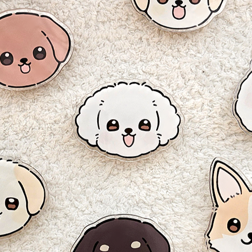 국내제작 강아지 캐릭터 아크릴 그립 스마트 톡 28종 휴대폰 거치대 8,900원