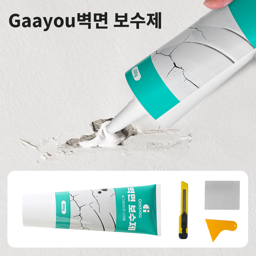 Gaayou 균열보수제 외벽 벽돌 벽면 보수제 안전 틈새메꿈씰 벽보수용 크랙보수제 벽보수용 퍼티 빠데 300g + 헤라 세트 | 벽면 구멍 메꾸미 실내용 간편 보수, 1개 12,900원
