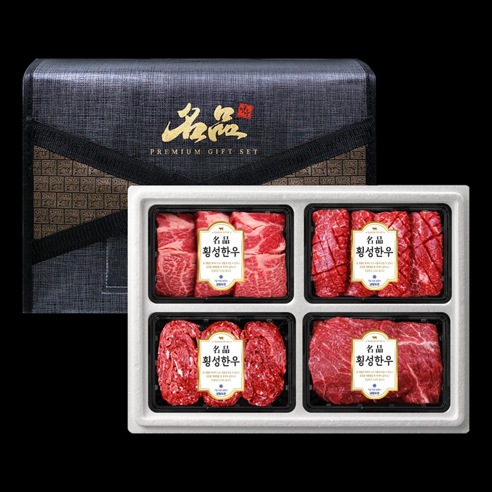 귀한 횡성한우 명품 혼합세트 2호 2.4kg (1등급 꽃등심+불고기+국거리+산적) 냉장, 1세트 189,000원