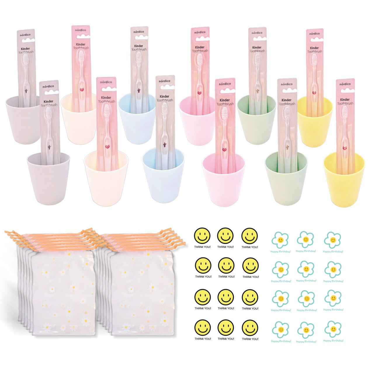 미포리댁 어린이집 생일 답례품 선물 유치원 졸업 입학 구디백 양치컵 칫솔, 12개, 양치컵+칫솔+데이지 조리개 25,000원