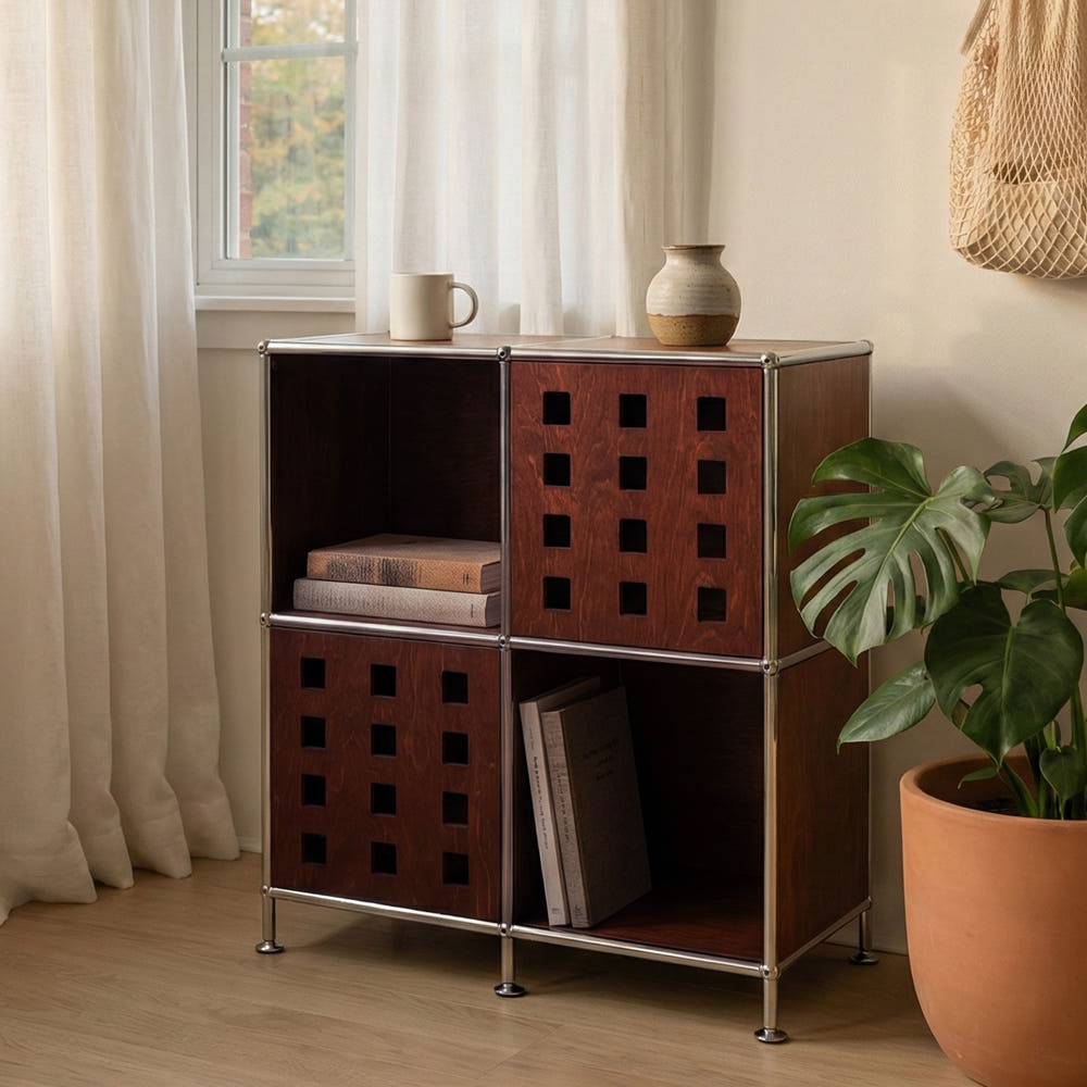 에프룸 미드센츄리 타공 디자인 모듈수납장 거실 다용도 선반 도어형 440,000원