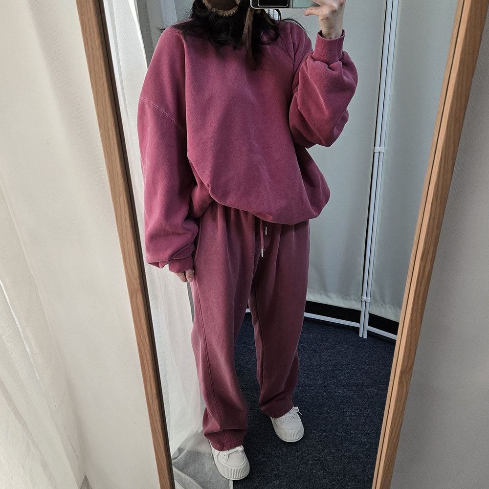 위티미미 M-4XL 남녀공용 기모 에센셜 피그먼트 무지 맨투맨 와이드팬츠 트레이닝세트 겨울 셋업 72,000원