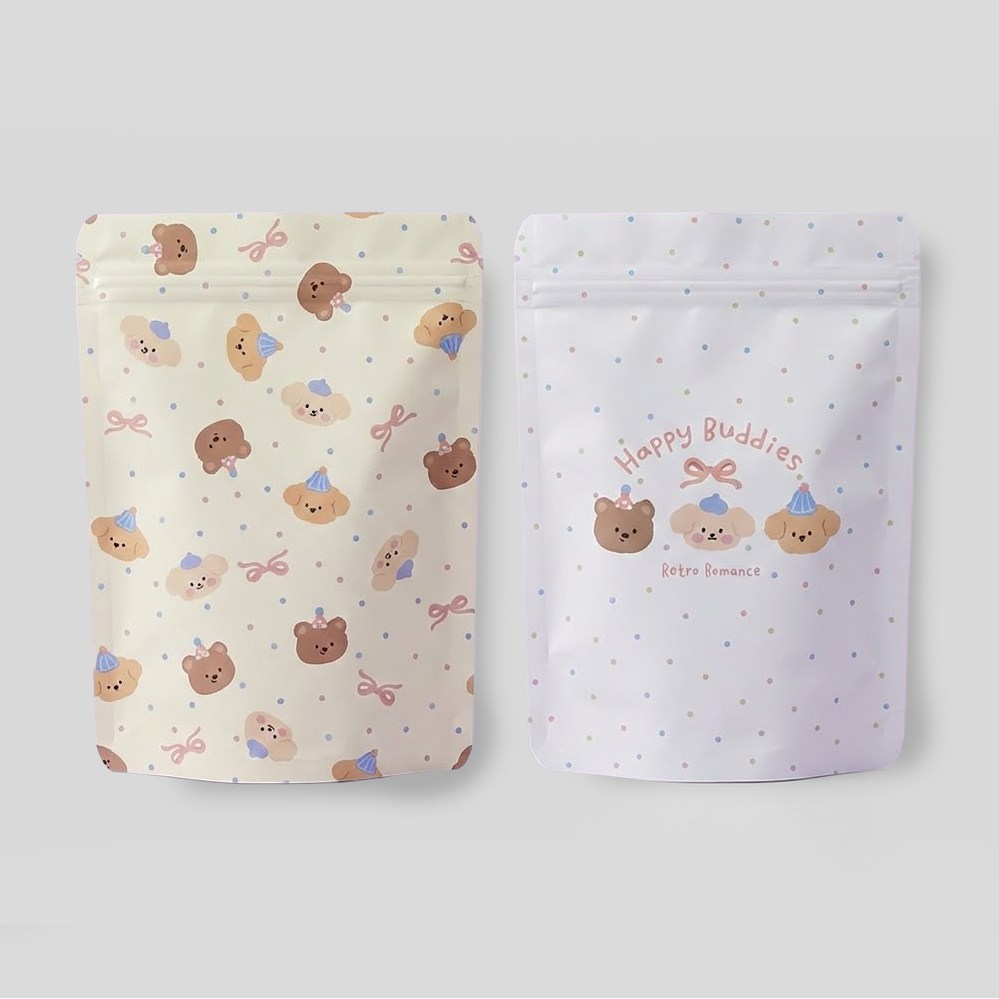 그린나무 귀여운 캐릭터 구디백 지퍼백 파우치 선물 포장봉투 2종 40개, 1세트, 옵션4. 브라운 해피버디즈 9,200원