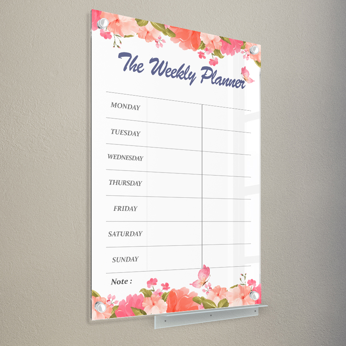 마이보드 다보형 투명유리칠판 플라워데이2 화이트 + 고급형 투명 펜받침대, 강화유리 98,000원