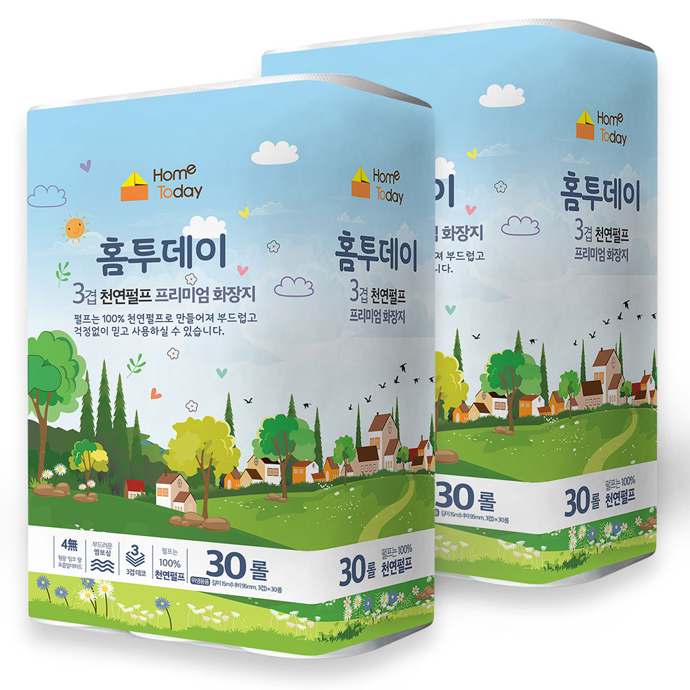 1+1 [100% 천연펄프] 홈투데이 3겹데코 화장지 30롤+30롤, 15m, 30개입, 2개 20,900원