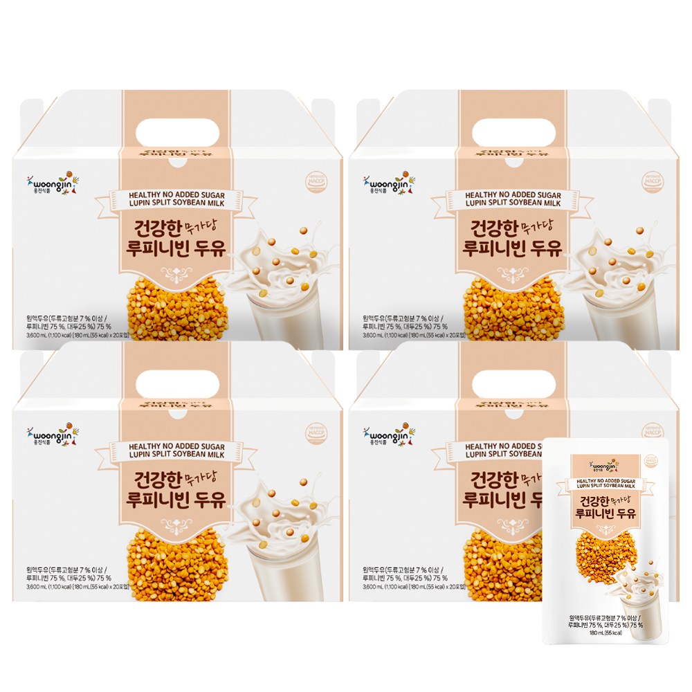 웅진 건강한 무가당 루피니빈 두유 고단백 무첨가 식사대용, 80개, 180ml 59,900원