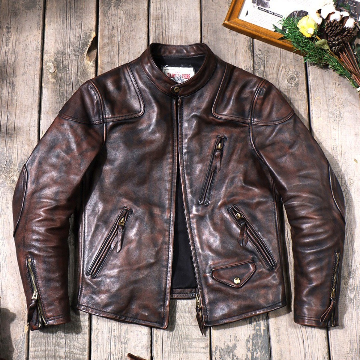 간질간질 남성 가죽 바이커 자켓 칼라 짧은 라이더 세트 G2204 레이싱자켓, 말가죽 심하게 긁힘, 4XL 256,000원