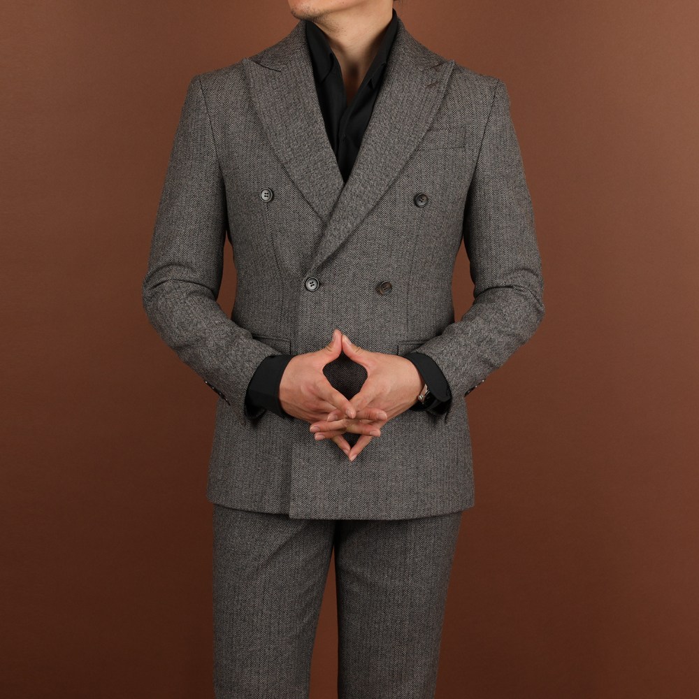 로얄수트 헤링본 더블정장 가을 겨울 모직 울 모카 브라운 더블 수트셋업 203,000원