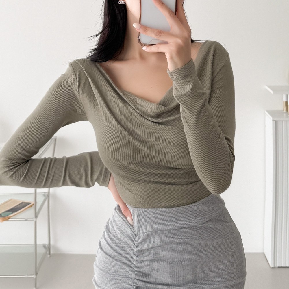 글램디브 폴크링 드레이프 긴팔티셔츠 오프숄더 여리핏 AB0189 25,900원