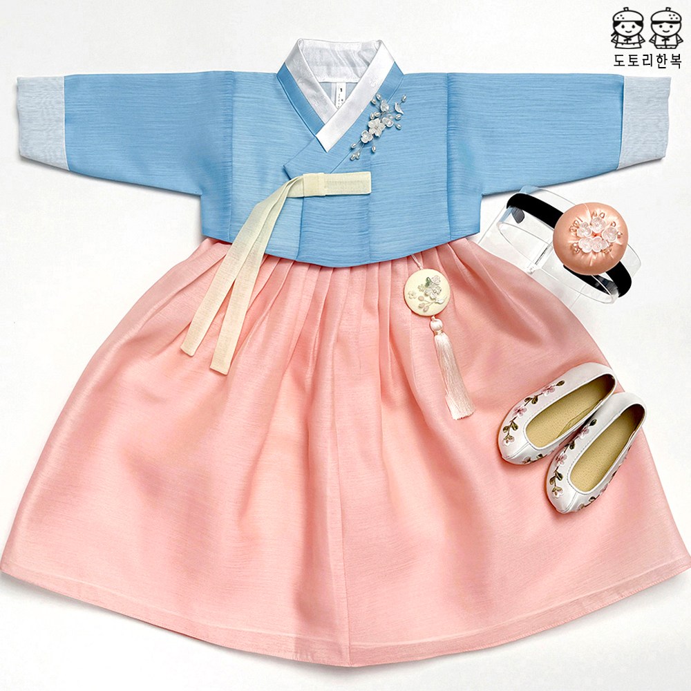 하늘저고리 분홍치마 고급 여아한복 (1-10호) 돌잔치 아기 아동한복 77,000원