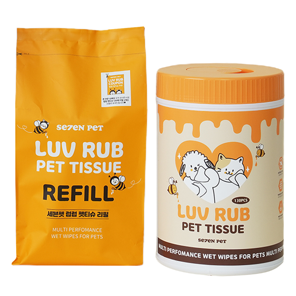 세븐펫 반려동물 럽럽 물티슈 본품 130p + 리필 130p 세트, 1세트 32,900원
