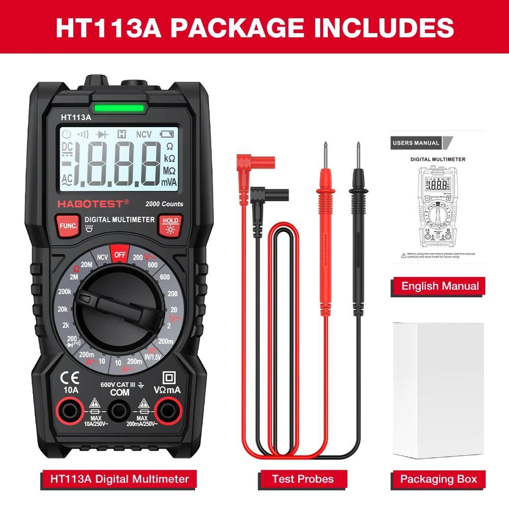 HABOTEST HT113 디지털 멀티미터 True-RMS AC/ 전압계 전류계 멀티메트로 DMM 저항 옴 캡 Hz 온도 테스터 27,500원
