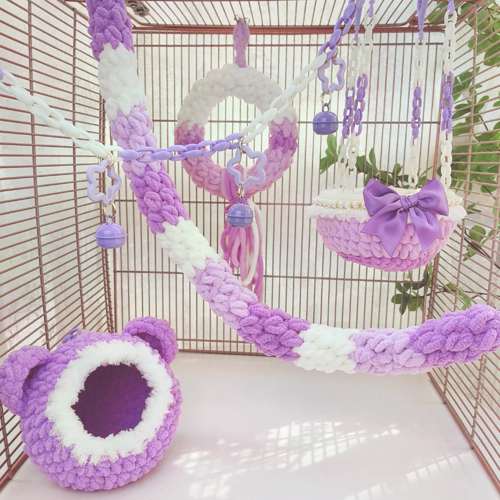앵무새 포치 은신처 그네 해먹 체인 바인 5종 세트 피그미다람쥐 슈가글라이더, 1개, 퍼플 36,800원