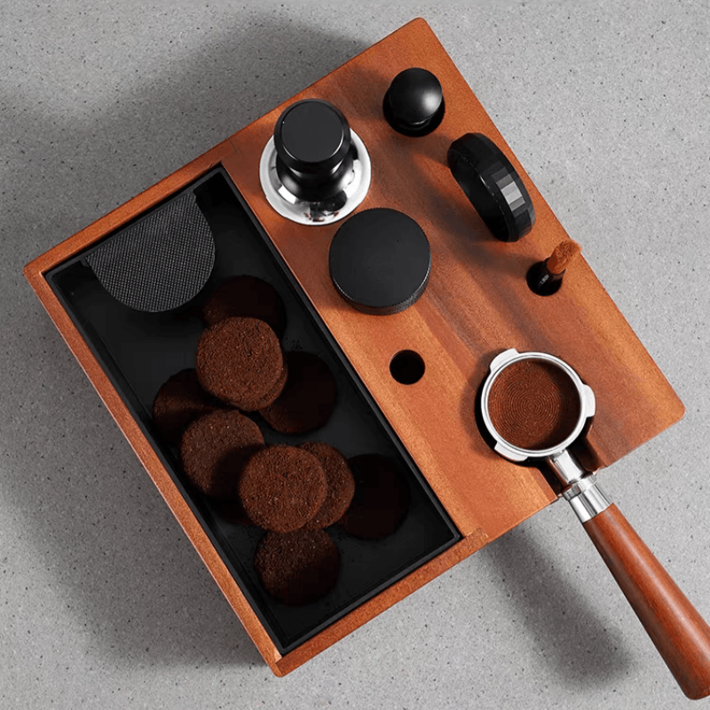 우드 멀티 탬퍼 홀더 포터필터 거치대 넛박스 커피 찌꺼기통 올인원 넉박스 58mm(수납 스탠드만 포함됨), 월넛, 1개 124,880원