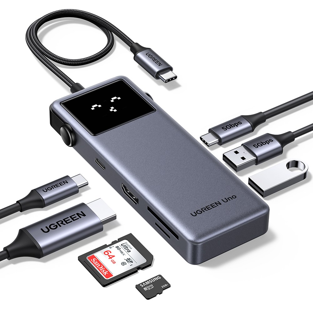 유그린 UNO 클릭 7in1 C타입 4K 60Hz HDMI PD SD TF 카드 리더기 USB 멀티허브 독 미러링 On Off 기능, 1개, 그레이 49,900원