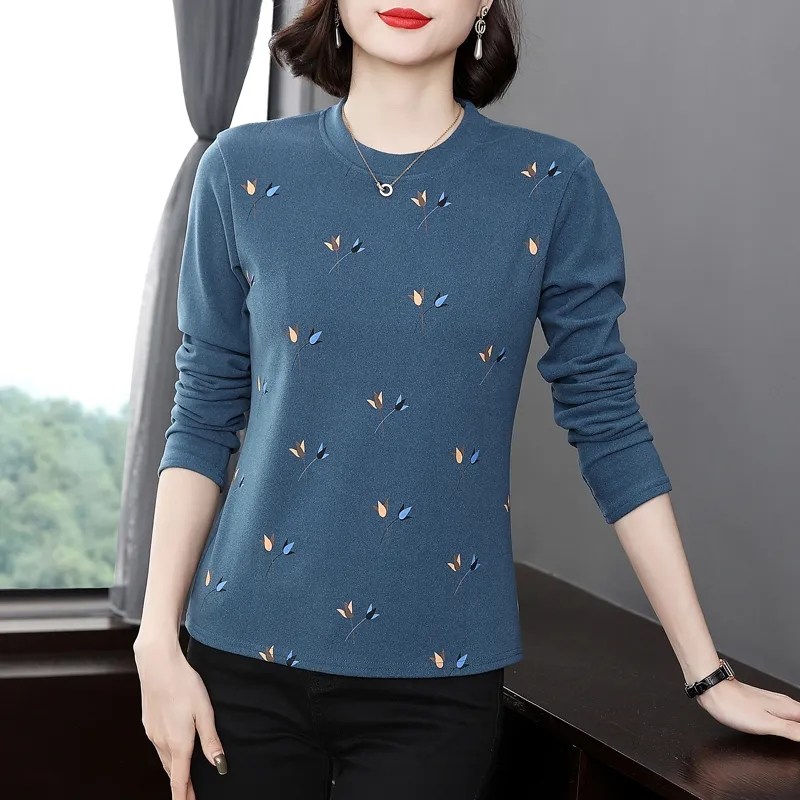 MAKABORO 중년 여성 긴팔 티셔츠 빅사이즈 봄가을 라운드넥 캐주얼 엄마 티셔츠 20,600원