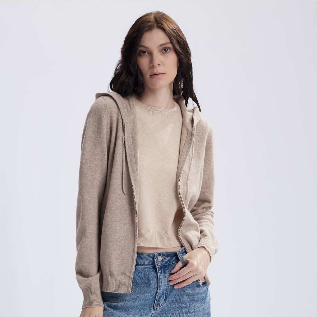 앱섹 여자 베이직  몽골 캐시미어 100% 니트 후드 지퍼  가디건  1616-405 174,300원