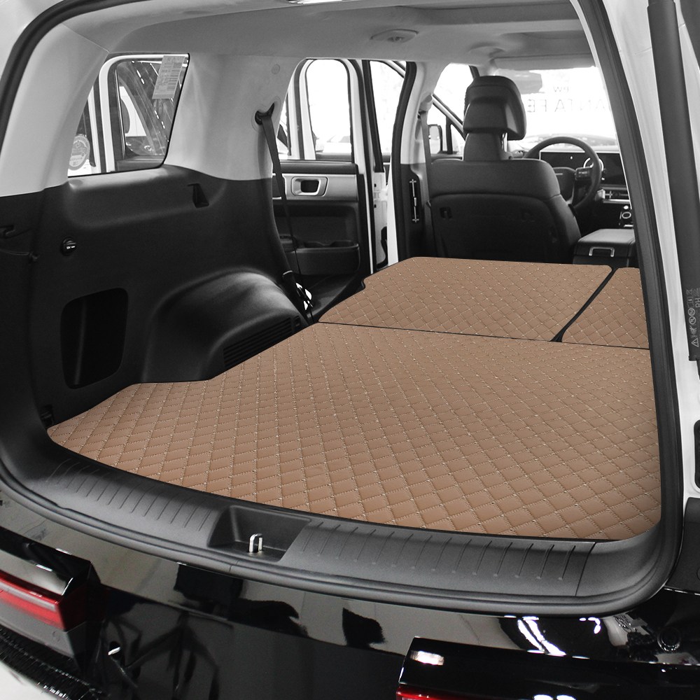 더뉴싼타페 차박 퀼팅 가죽 트렁크매트, 새들브라운_더뉴 싼타페 5인승 (가솔린), 2열등받이+트렁크바닥매트(일체형) 61,900원