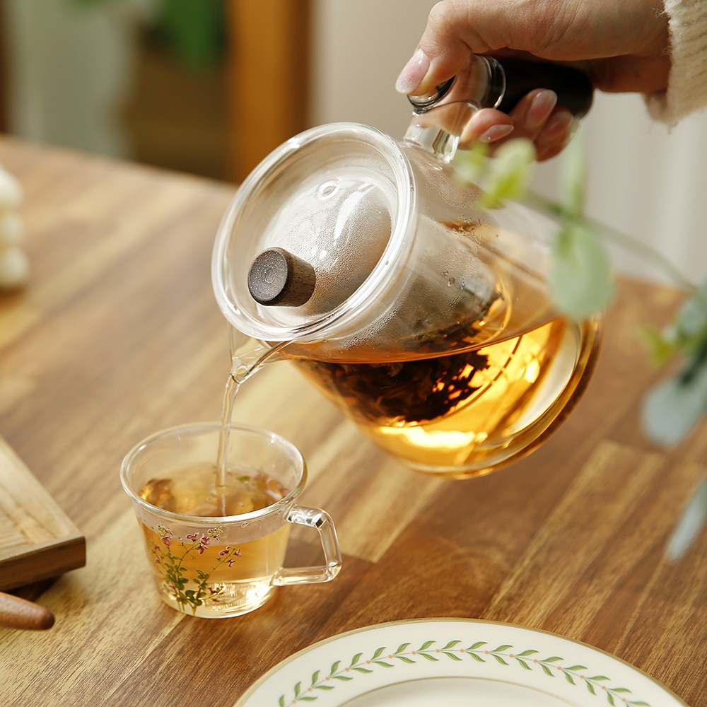 티팟 차망 티포트 주전자 티타임 차주전자 유리 티워머 가스레인지 하이라이트, 1개, 700ml, 우드글라스 27,800원