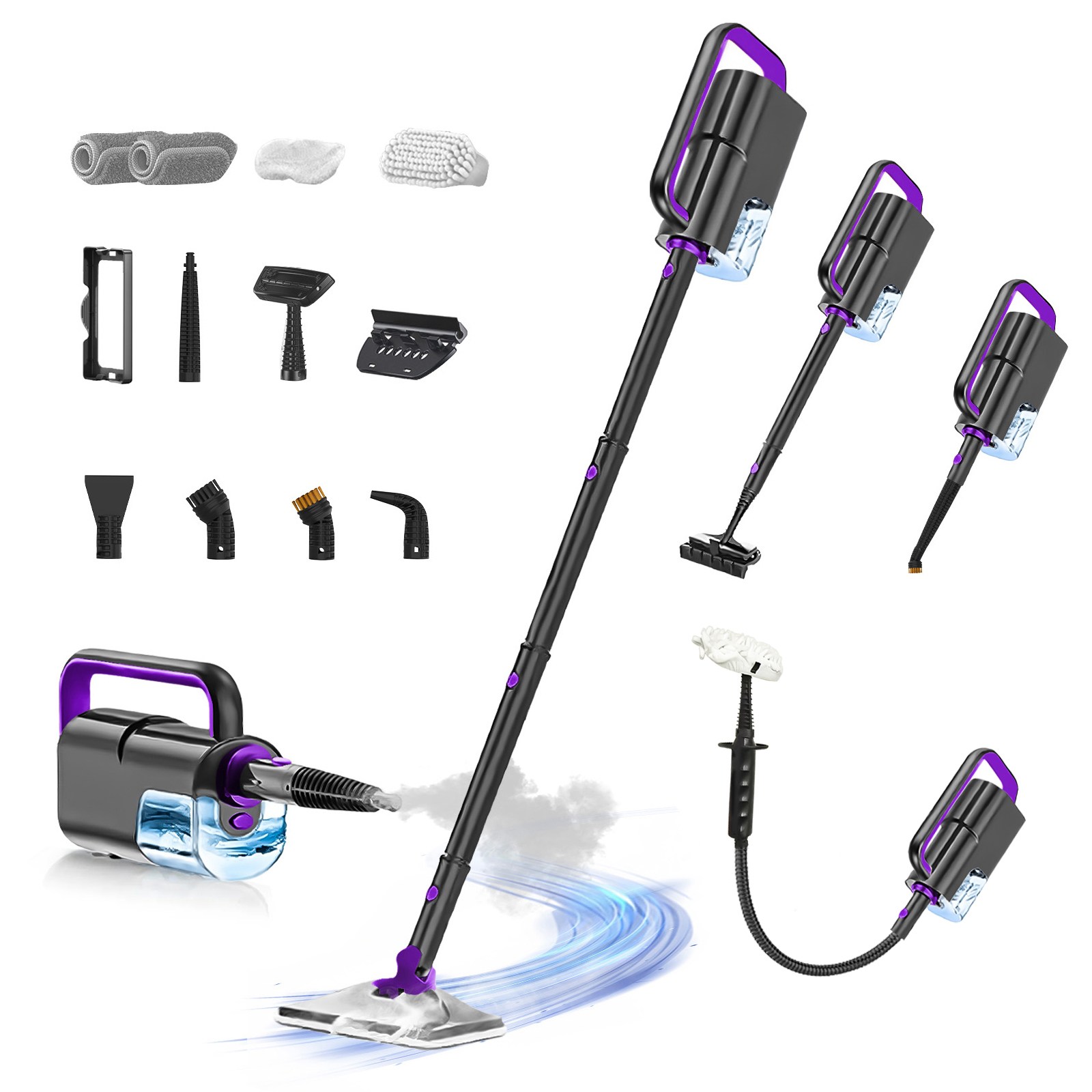 [2025년형] RichMagic 10in1 다용도 고온 스팀 청소기 차이슨 스팀 물걸레 청소기 2단 조절 7m 코드선 10초 즉열 350ml 물통 스틱 길이 조절 건조 방지 알림, 자흑색, 1개 139,000원