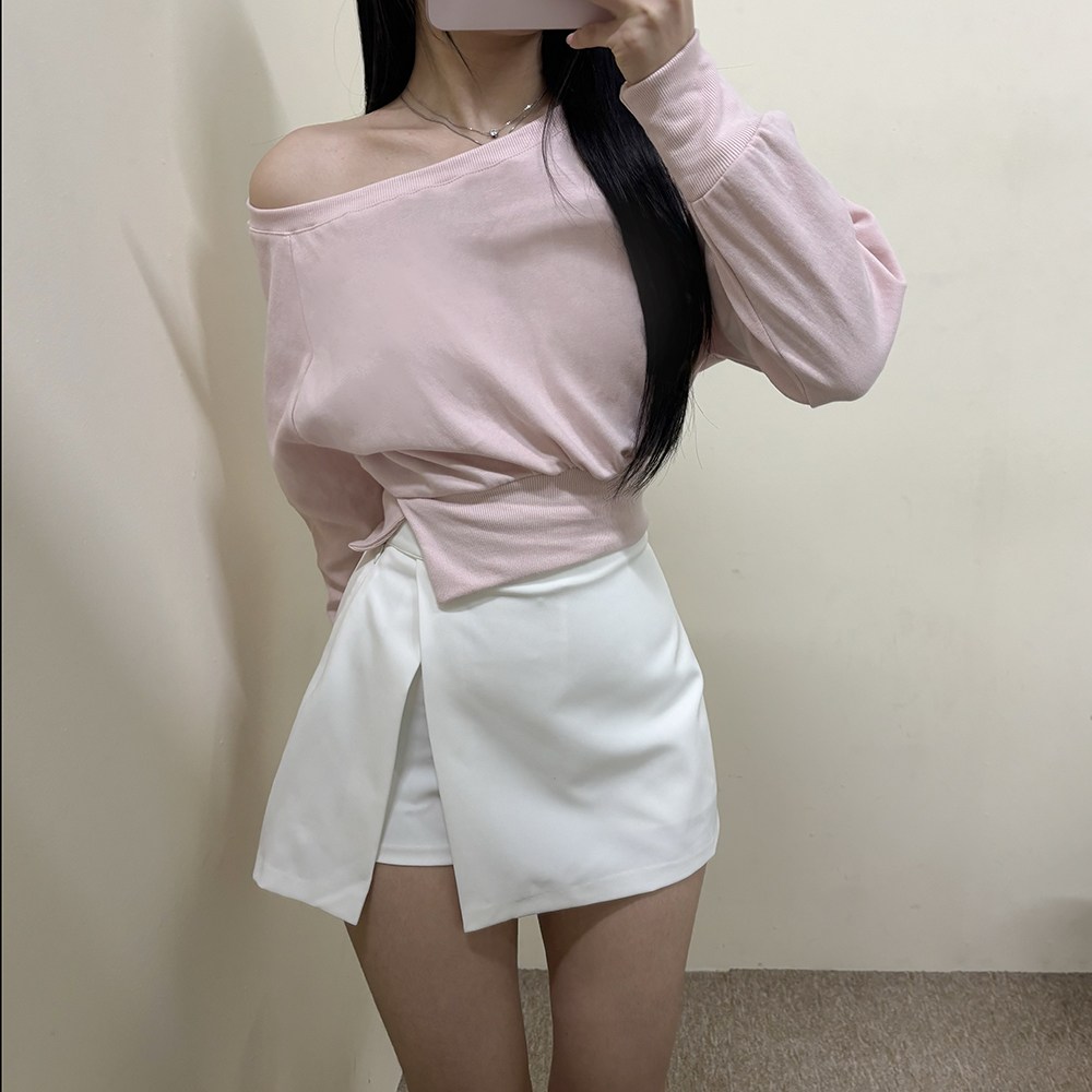 VANANA2 국내제작 코튼 소재 트임 원숄더 크롭 맨투맨 5color 20,410원